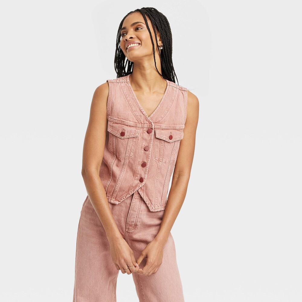 Universal Thread Women’s V-Neck Denim Vest - Clay Pink L